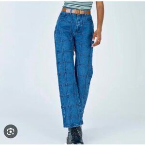 Princess Polly Patchwork Wide Leg High Rise Medium Wash Jeans Size 8 US